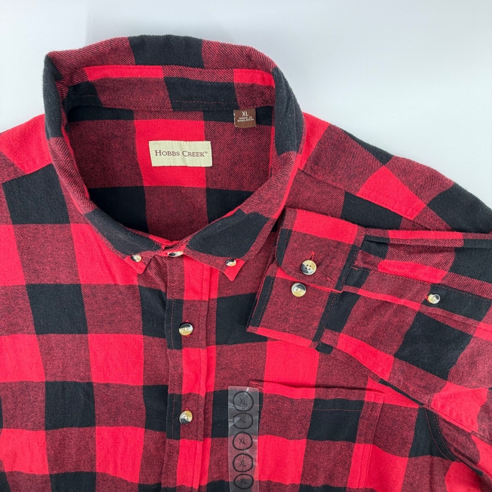 Hobbs Creek Men's Red Black Buffalo Plaid Flannel Shirt Btn Down XL Cotton NWT‎